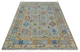 Vibrant Colorful Silver, Blue, Rust and Mustard Traditional Hand Knotted Custom Made Wool Area Rug