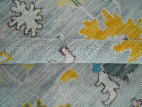 Modern Oushak Multi Size Silver and Teal Vibrant Colorful Hand knotted Wool Area Rug