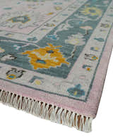 Custom Made Pink and Gray Hand knotted Traditional Oushak wool Area Rug