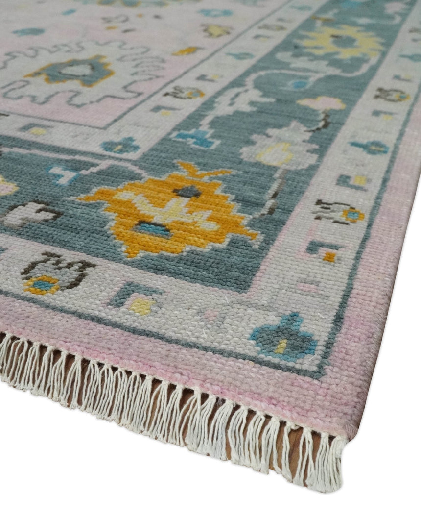 Custom Made Pink and Gray Vibrant Colorful Hand knotted Traditional Oushak wool Area Rug