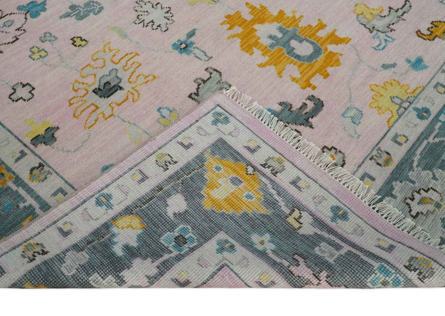 Custom Made Pink and Gray Vibrant Colorful Hand knotted Traditional Oushak wool Area Rug