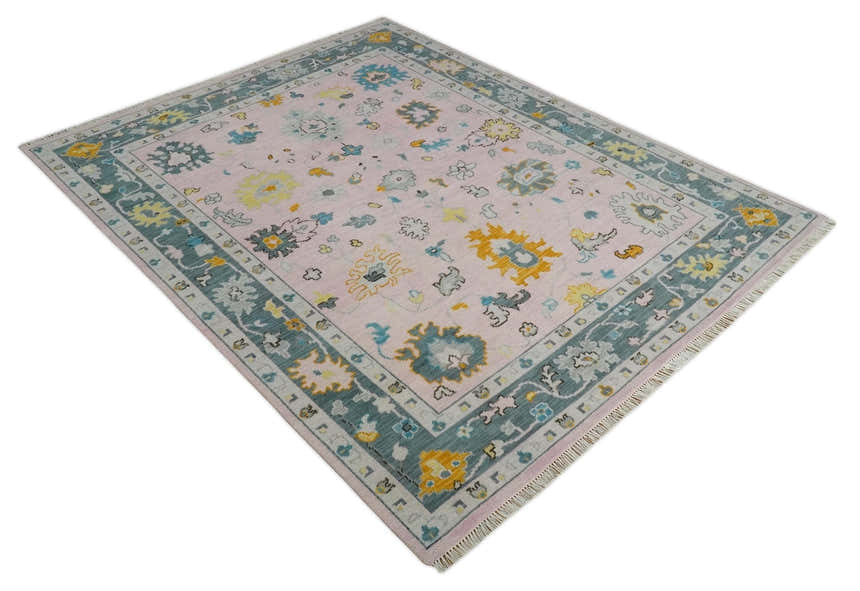 Custom Made Pink and Gray Hand knotted Traditional Oushak wool Area Rug
