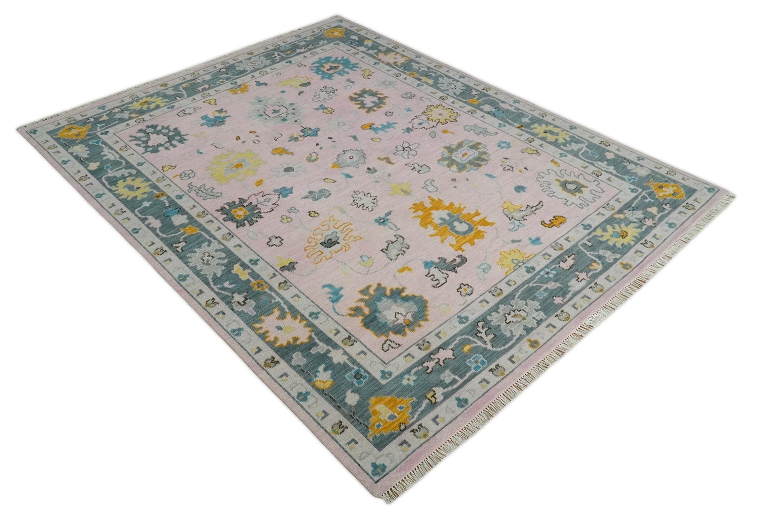 Custom Made Pink and Gray Hand knotted Traditional Oushak wool Area Rug