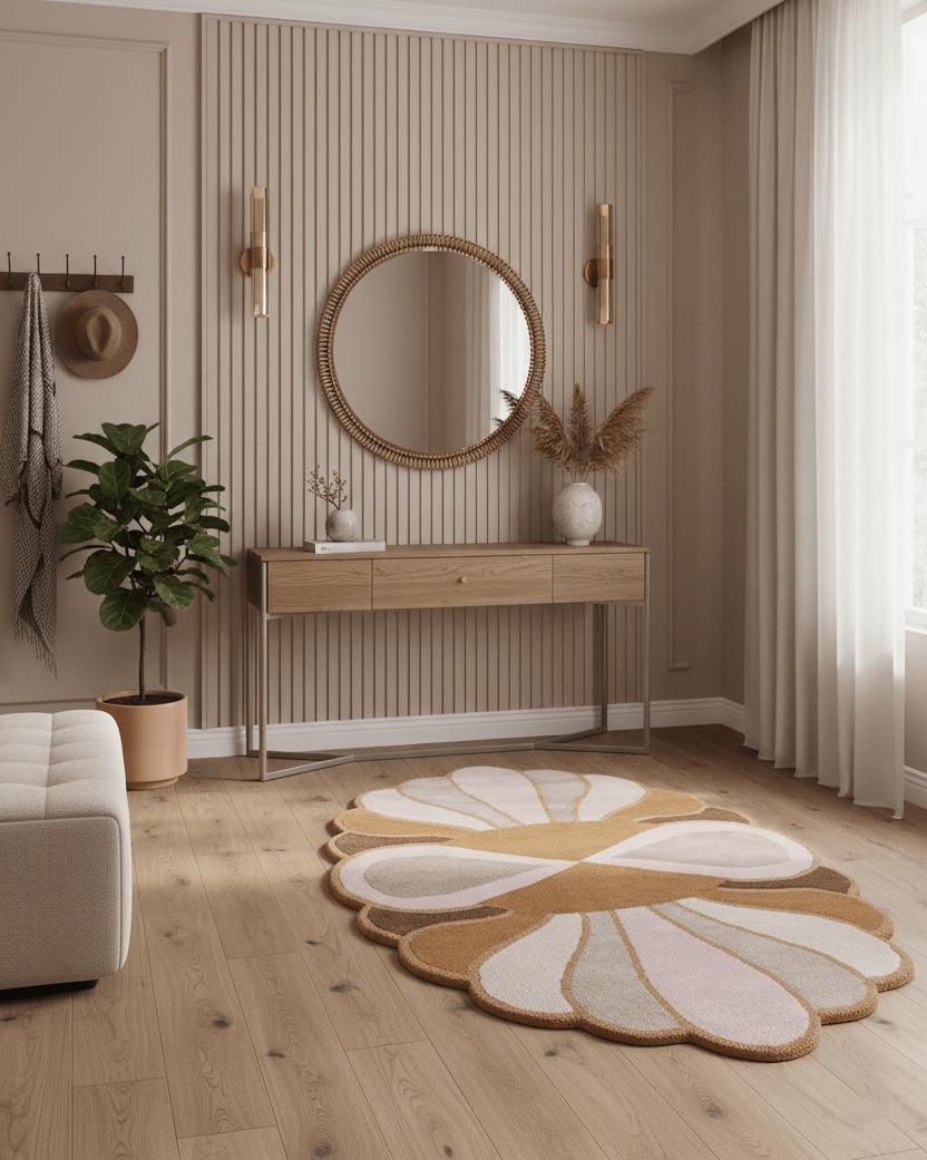 Modern Petal Camel Hand Tufted 5x8 Wool Area Rug
