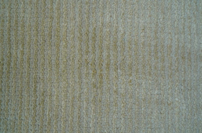 Modern Solid Design Beige Hand Knotted Wool And Silk Rug