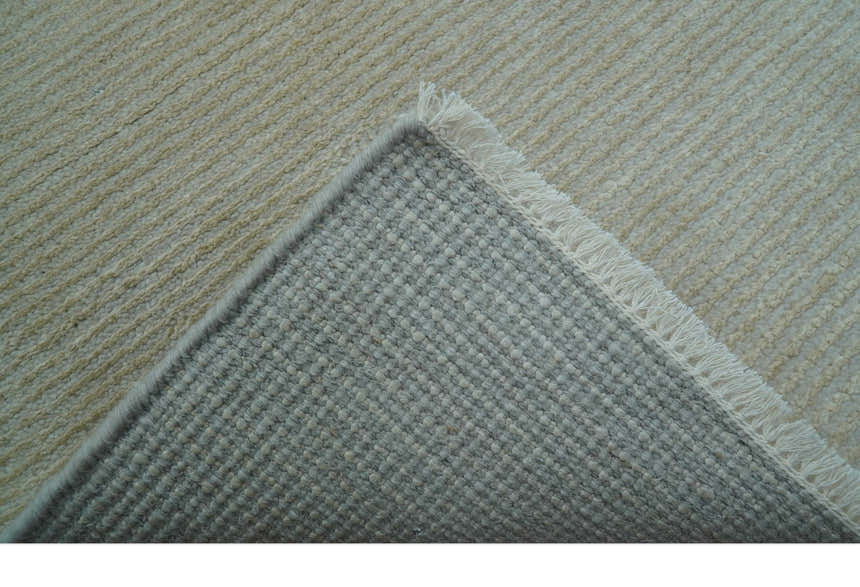 Modern Solid Design Beige Hand Knotted Wool And Silk Rug