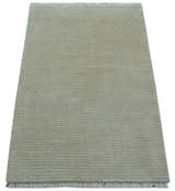 Modern Solid Design Beige Hand Knotted Wool And Silk Rug