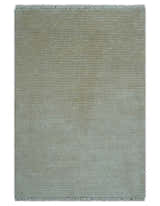 Modern Solid Design Beige Hand Knotted Wool And Silk Rug