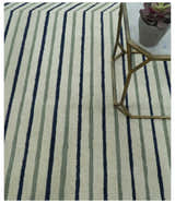 Modern Stripes Design Beige And Blue Hand Tufted Custom Made Wool Area Rug