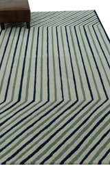 Modern Stripes Design Beige And Blue Hand Tufted Custom Made Wool Area Rug