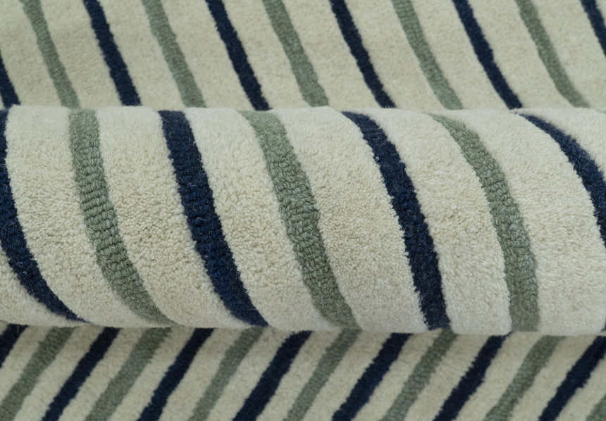 Modern Stripes Design Beige And Blue Hand Tufted Custom Made Wool Area Rug