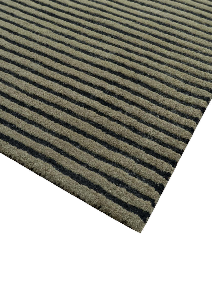 Modern Stripes Design Black And Brown Hand Tufted Custom Made Wool Area Rug
