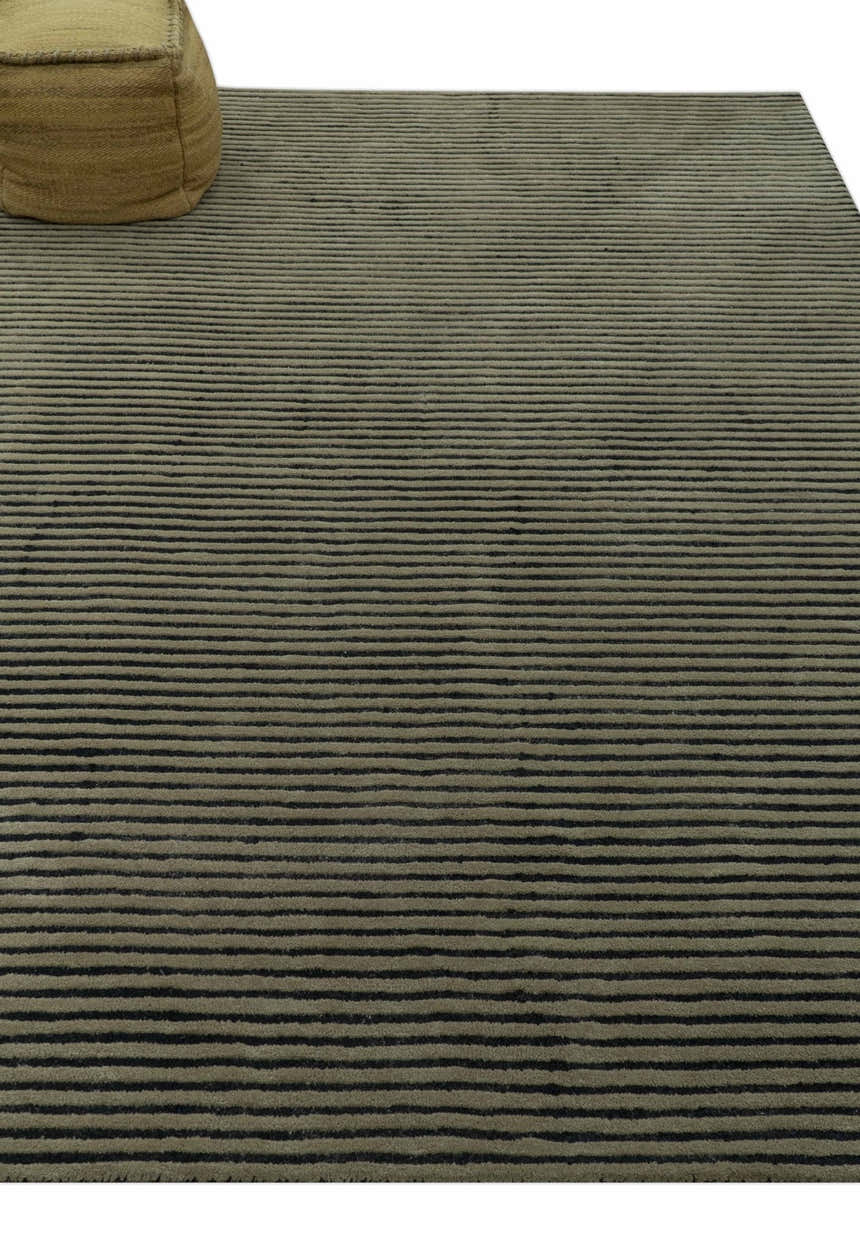 Modern Stripes Design Black And Brown Hand Tufted Custom Made Wool Area Rug