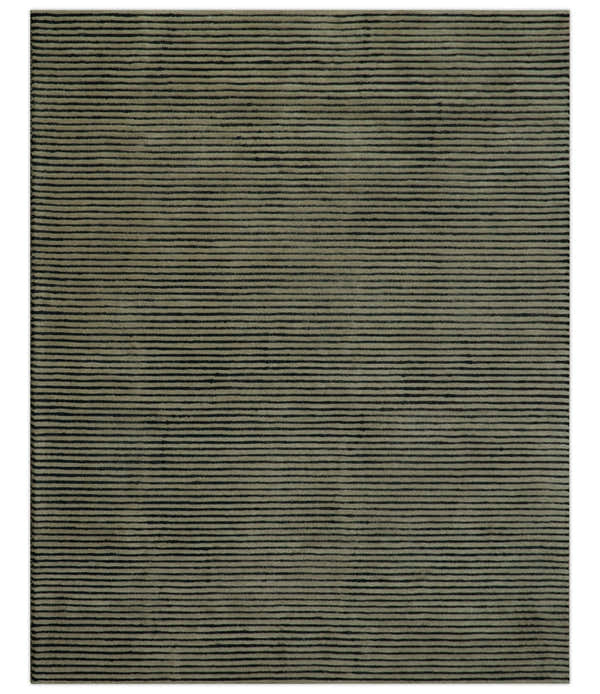 Modern Stripes Design Black And Brown Hand Tufted Custom Made Wool Area Rug