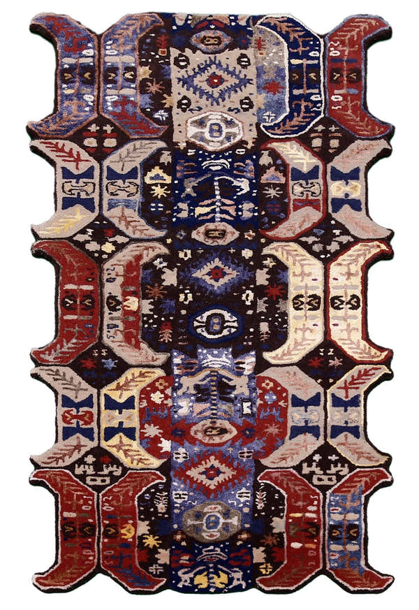 Modern Tribal Design Maroon Hand Tufted 4x8 Wool Area Rug