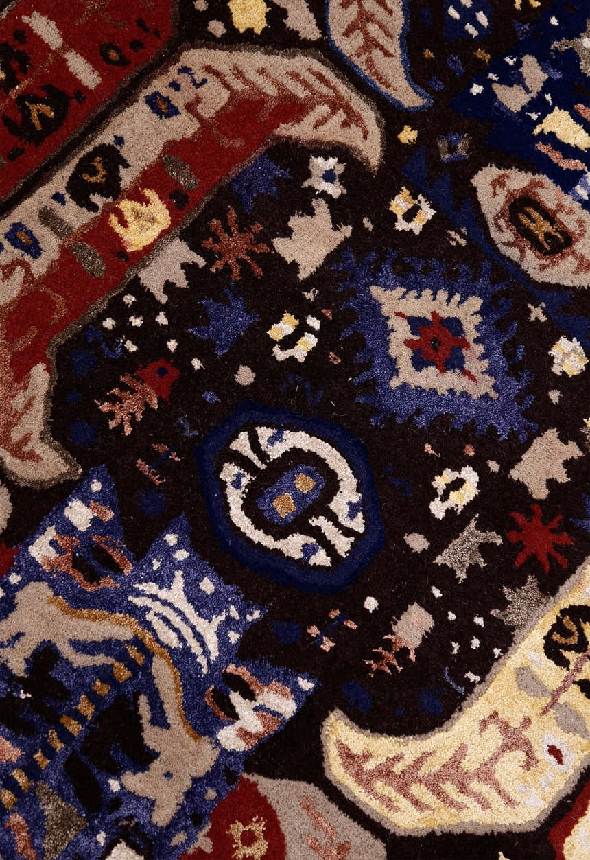 Modern Tribal Design Maroon Hand Tufted 4x8 Wool Area Rug