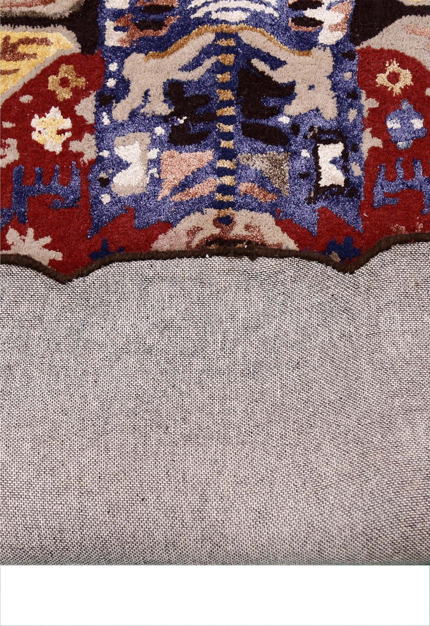 Modern Tribal Design Maroon Hand Tufted 4x8 Wool Area Rug