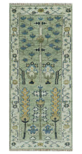 Moss Green and Ivory Multi Size Vintage Wool Hand Knotted Rug