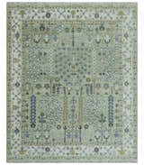 Moss Green and Ivory Multi Size Vintage Wool Hand Knotted Rug