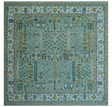 Moss Green and Ivory Multi Size Vintage Wool Hand Knotted Rug