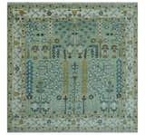 Moss Green and Ivory Multi Size Vintage Wool Hand Knotted Rug