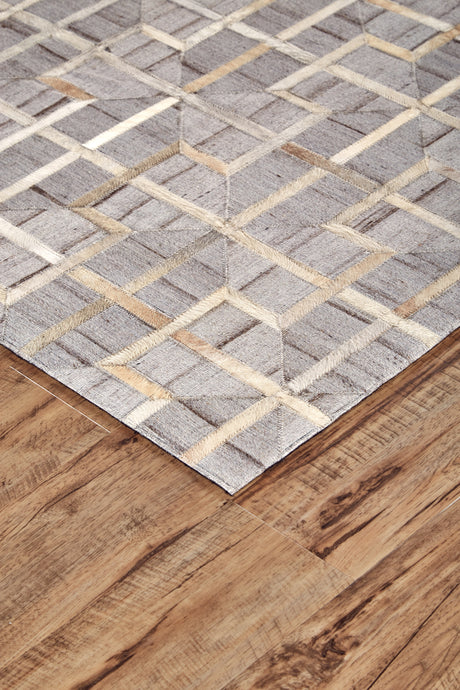 Feizy Fannin Transitional Geometric - Gray/Ivory/Brown Area Rug
