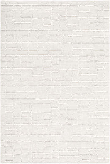 Close-up of the hand-tufted Larkollen Area Rug. The 100% wool rug features a contemporary, textured block pattern in off-white. Design-Rectangle-576