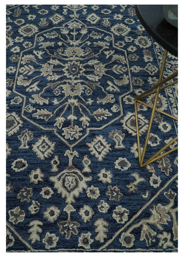 Multi Size Hand Tufted Blue and Beige Traditional Medallion 8x10, 9x12 Antique Style Rug, Kids, Living Room and Bedroom Rug | TRD6441