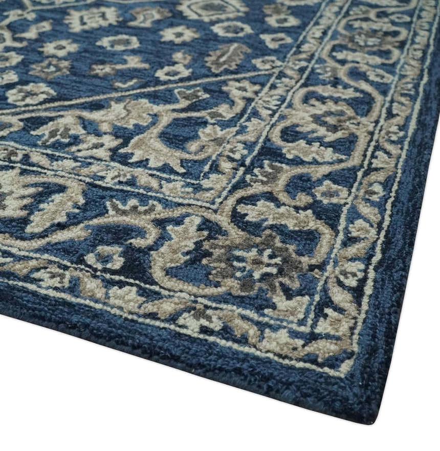 Multi Size Hand Tufted Blue and Beige Traditional Medallion 8x10, 9x12 Antique Style Rug, Kids, Living Room and Bedroom Rug | TRD6441