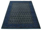 Gray and Blue Traditional Hand Knotted Antique Style low Pile Custom Made Wool Area Rug