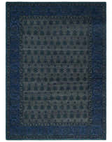 Gray and Blue Traditional Hand Knotted Antique Style low Pile Custom Made Wool Area Rug