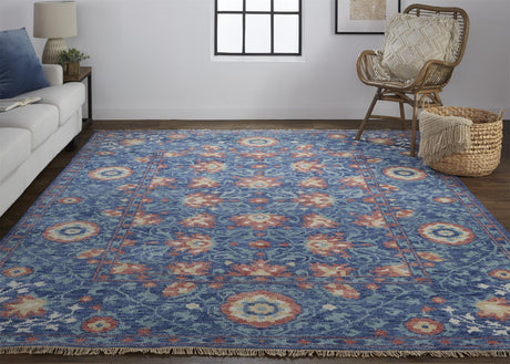 Feizy Beall Traditional Floral & Botanical - Blue/Red Area Rug - Clearance