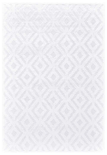 Close-up of the Feizy Saphir Mira Modern Solid White Area Rug with a subtle geometric diamond pattern and soft texture. Design-Rectangle