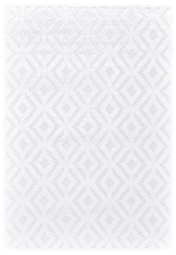 Close-up of the Feizy Saphir Mira Modern Solid White Area Rug with a subtle geometric diamond pattern and soft texture. Design-Rectangle