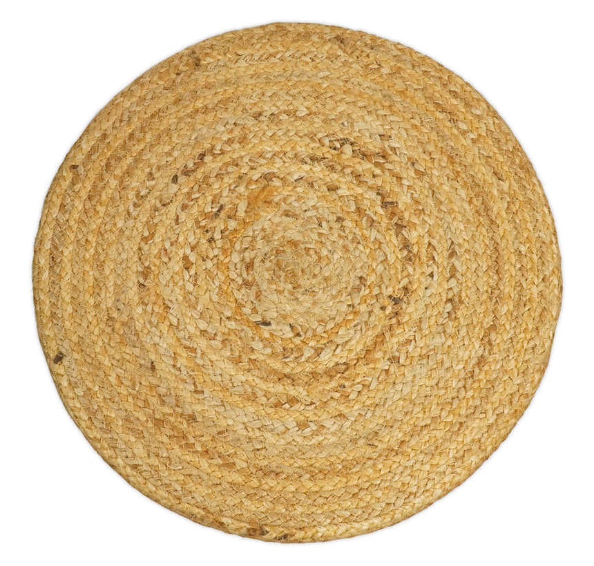 Natural Brown and Blue Jute Round Cylindrical Pouf