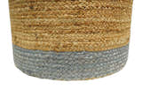 Natural Brown and Blue Jute Round Cylindrical Pouf