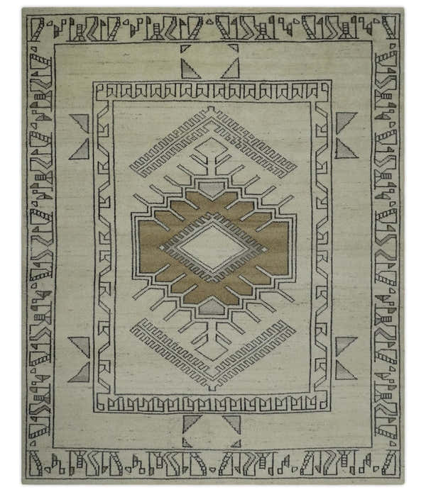 Natural Wool Hand Knotted Ivory, Beige and Black Traditional Heriz Serapi Wool Multi Size wool Area Rug, Kids, Living Room and Bedroom Rug