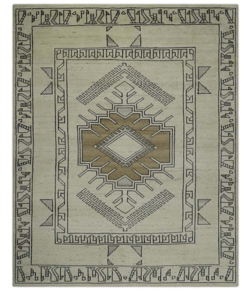 Natural Wool Hand Knotted Ivory, Beige and Black Traditional Heriz Serapi Wool Multi Size wool Area Rug, Kids, Living Room and Bedroom Rug