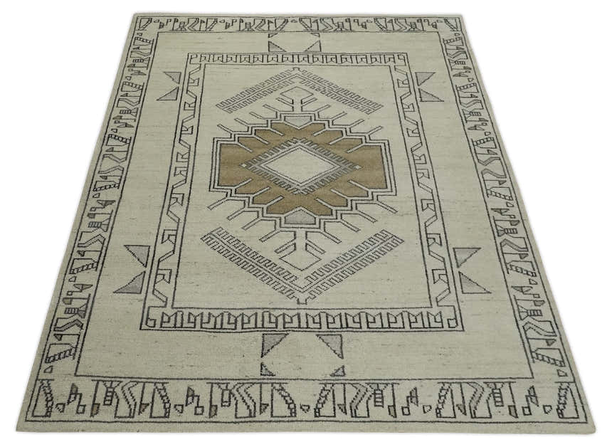 Natural Wool Hand Knotted Ivory, Beige and Black Traditional Heriz Serapi Wool Multi Size wool Area Rug, Kids, Living Room and Bedroom Rug