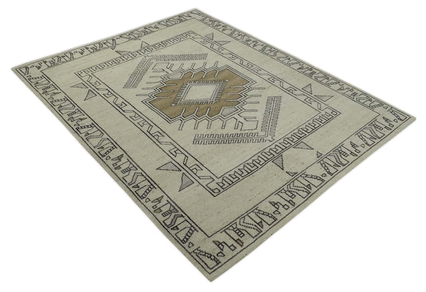 Natural Wool Hand Knotted Ivory, Beige and Black Traditional Heriz Serapi Wool Multi Size wool Area Rug, Kids, Living Room and Bedroom Rug