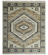 Custom Made Natural Wool Hand Knotted Ivory, Beige and Charcoal Traditional Area Rug, Kids, Living Room and Bedroom Rug