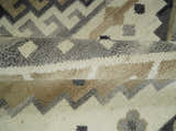 Custom Made Natural Wool Hand Knotted Ivory, Beige and Charcoal Traditional Area Rug, Kids, Living Room and Bedroom Rug