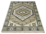 Custom Made Natural Wool Hand Knotted Ivory, Beige and Charcoal Traditional Area Rug, Kids, Living Room and Bedroom Rug