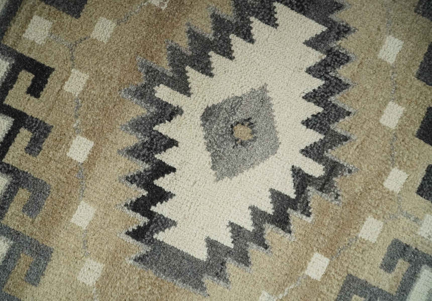 Custom Made Natural Wool Hand Knotted Ivory, Beige and Charcoal Traditional Area Rug, Kids, Living Room and Bedroom Rug