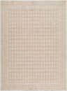 Close-up of the Alo Machine Woven Nabela Noor Home x LIVABLISS rug. Features a subtle off-white geometric pattern on medium gray jute. Design-Rectangle-537
