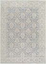Close-up of the Aram Machine Woven Nabela Noor Home x LIVABLISS NBAR-2305 Area Rug, featuring a beige and pale blue traditional pattern. Design-Rectangle-527