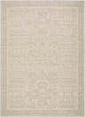 Close-up of Athiyo Machine Woven Nabela Noor Home x LIVABLISS NBAT-2302 Area Rug. Features a traditional pattern in medium gray, mustard, and off-white. Design-Rectangle-679