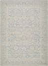 Close-up of Maan Machine Woven Nabela Noor Home x LIVABLISS NBMA-2304 Area Rug. Features traditional sky blue pattern on off-white jute. Design-Rectangle-679