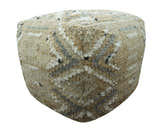 Neutral Beige, Ivory and Gray Hand Woven Stripes Design Jute and wool Pouf