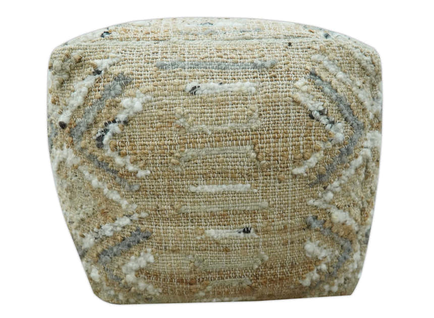 Neutral Beige, Ivory and Gray Hand Woven Stripes Design Jute and wool Pouf